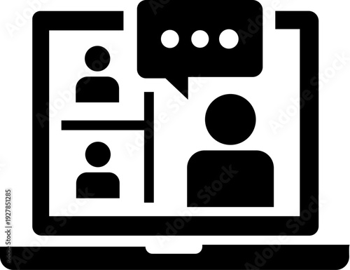 Online conference icon set. Video meeting, interview, digital communication, webinar, device screen, seminar - stock vector. isolated on transparent background