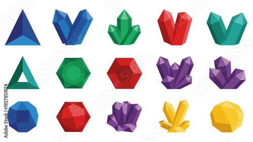 A Colorful Collection of Geometric Crystals and Gemstones in Various Shapes and Hues