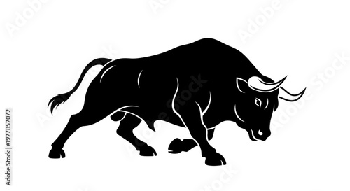 Black bull silhouette illustration on white background for design resources