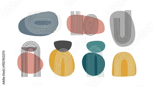 Abstract Mid Century Modern Geometric Shapes with Organic Forms and Rainbow Arches