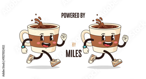 Cartoon Coffee Cups Running Together Animated Illustration