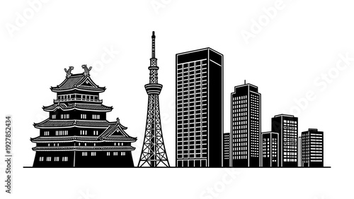 Nagoya city skyline silhouette