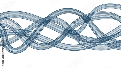 Abstract background design featuring multiple overlapping blue transparent wavy lines creating a complex pattern on white.