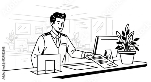 Pilot Working on Computer at Desk.