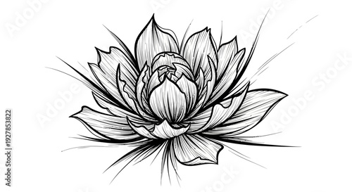 Elegant black and white lotus flower illustration for decorative and artistic uses