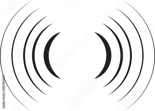 Black concentric ripple circles icon. Sonar or sound wave ring. Epicentre and target radar concept. Radial signal or vibration element. Halftone vector illustration isolated on transparent background.