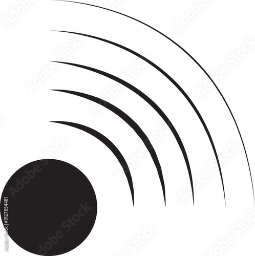 Black concentric ripple circles icon. Sonar or sound wave ring. Epicentre and target radar concept. Radial signal or vibration element. Halftone vector illustration isolated on transparent background.