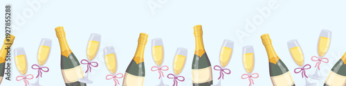 Seamless pattern for celebrating with champagne and glasses