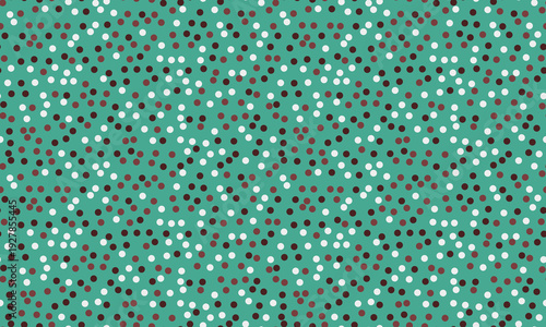 Abstract teal background featuring a scattered polka dot pattern in various shades of brown, black, and white.  Ideal for website banners, textiles, or playful branding.