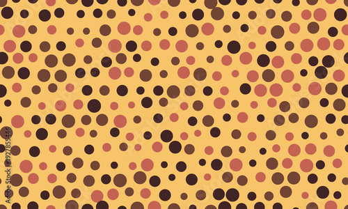 Abstract seamless pattern of varying sized circles in warm earth tones.  Perfect for backgrounds, textiles, or website design.  Evokes feelings of warmth, nature, and organic design.