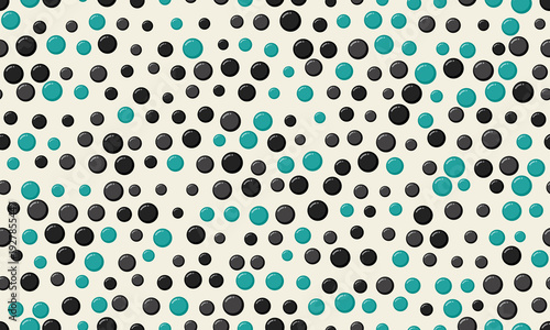 Abstract seamless pattern of teal and gray circles on a cream background.  Perfect for website backgrounds, textiles, or modern design projects.