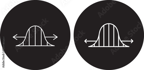 White outline icons of a roller coaster on black circles, representing ups and downs, vector graphic