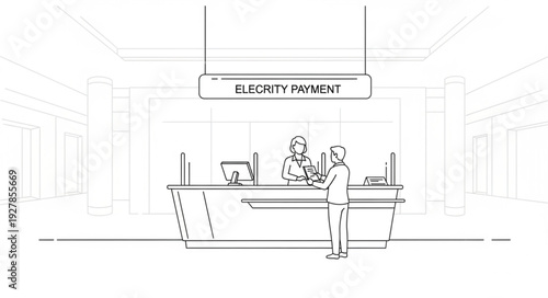 Reception Desk with Staff and Visitor.