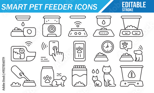 Pet Care Automation Icons – Cat and Dog Feeding Technology