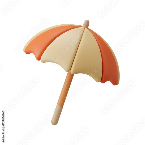 A charming 3D render of a colorful beach umbrella, perfect for summer vacation and outdoor relaxation themes