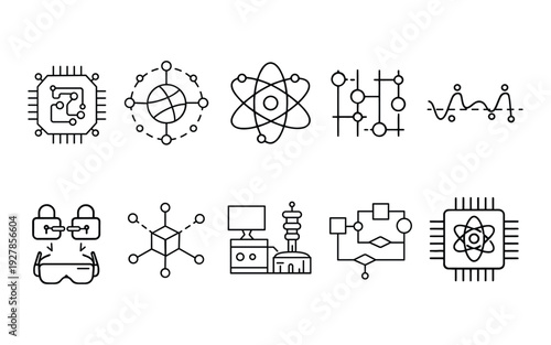 AI Healthcare Outline Icon Set – Medical Technology Linear Vector