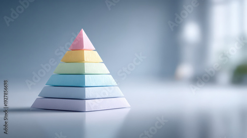 Colorful pastel pyramid stack on white surface with soft natural light