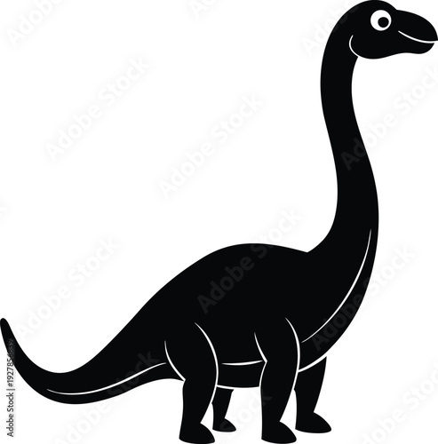 Cute Black Long-Necked Dinosaur Vector Silhouette