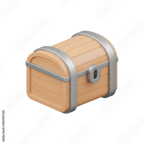 3D rendered wooden treasure chest with metal accents, perfect for games and fantasy illustrations