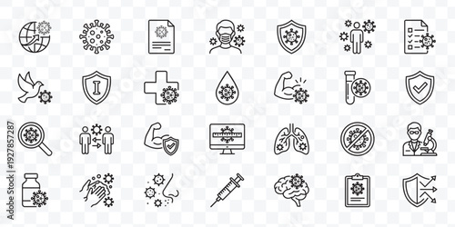 Virus Pandemic Outline Icons Set Medical, Health and Prevention Vector Collection