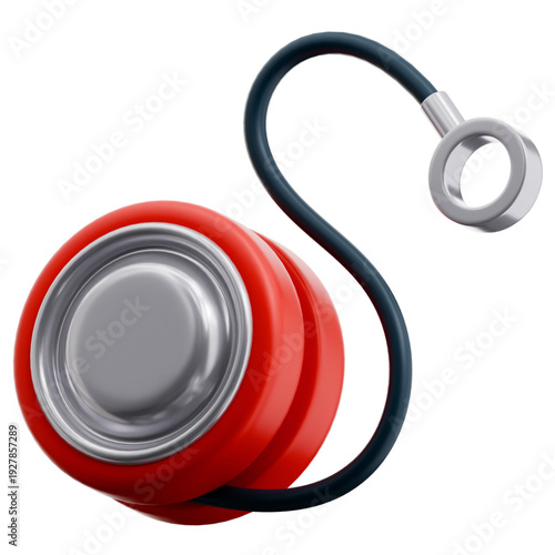 Realistic 3D Icon of a Red Yo-Yo Toy with Blue