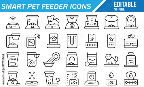 Automatic Pet Feeding System Icons – Smart Home Petcare Collection