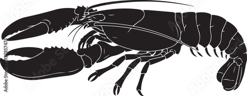 Black silhouette of a lobster in side view, isolated on white background.