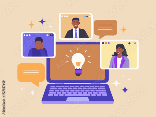 Wallpaper Mural Diverse team collaborating online with a laptop displaying a bright idea Torontodigital.ca