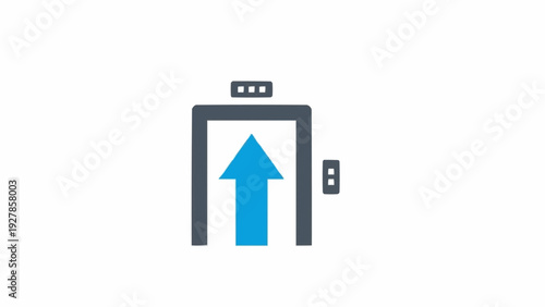 Elevator button with blue up arrow.