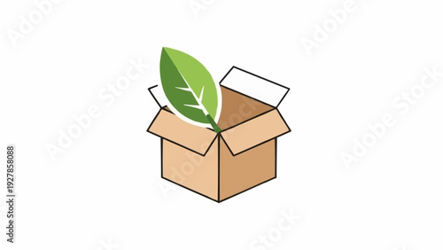 Brown cardboard box with green leaf.