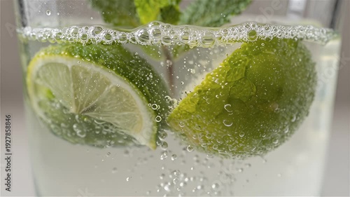Refreshing Lime Infused Sparkling Water with Mint Garnish