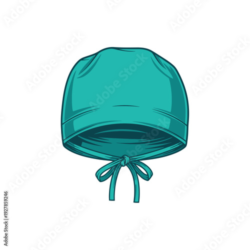 Teal surgical cap with ribbon ties isolated on white background vector illustration