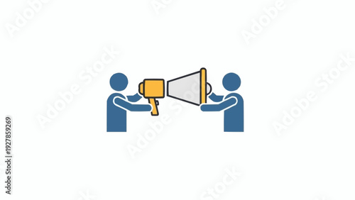 Two People Holding Megaphones Communicating.