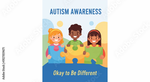 Diverse children holding puzzle pieces for autism awareness okay to be different