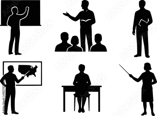 Teacher silhouette collection action poses education set