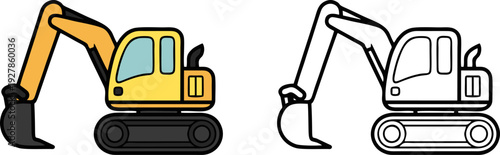 Cartoon Style Excavator Icon With Outline Version