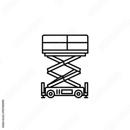 Black and white line art icon depicting a scissor lift platform for elevated work