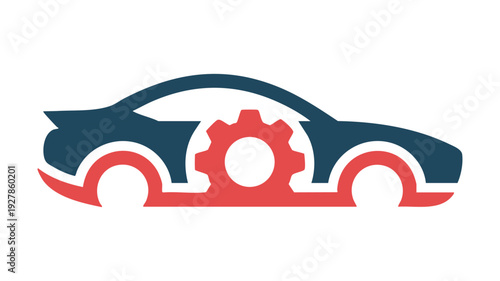 Creative illustration of a car with a gear wheel incorporated into its design