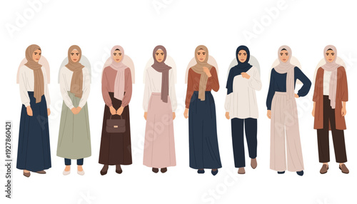 Hijab Fashion Collection Isolated on White Background