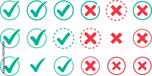 Checkmarks and crosses icons in circles