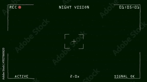 Transparent CCTV night vision recording screen interface featuring digital glitch distortion green NVG effect timestamp counter and security monitor overlay in 4K