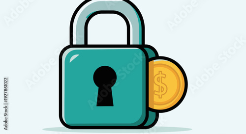 Teal padlock with gold coin security.