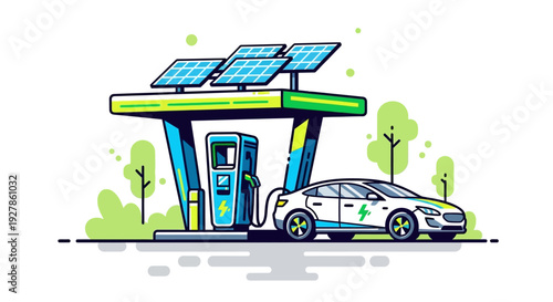 Electric car charging at station.