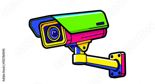 Colorful security camera closeup view.