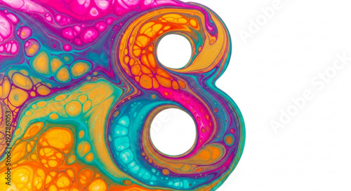 Vibrant colorful number eight with fluid art design on white background abstract creative concept