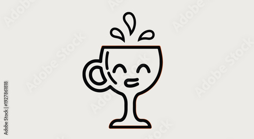 Cheerful wine glass with a happy face and splashing liquid