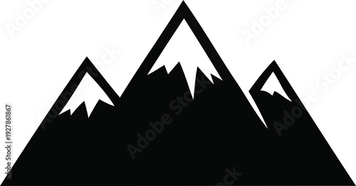 Snowy mountain peaks silhouette vector icon for winter sports and alpine climbing expedition branding materials