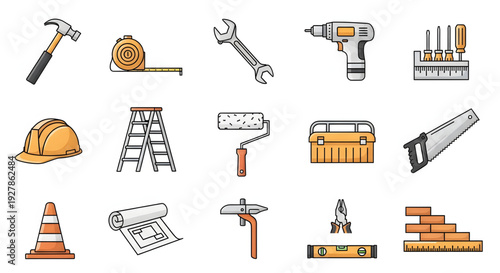 Construction & Industrial Tools Minimal Line Icon Set – Professional Vector Pack