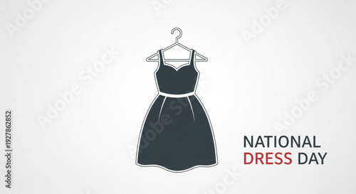 Dark dress on hanger with national dress day text fashion and celebration concept