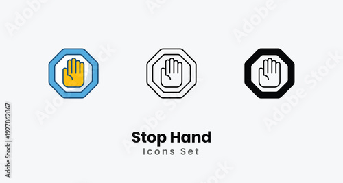 Stop Hand icons vector set stock illustration
